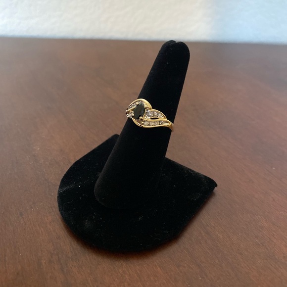 10K Gold Simulated Sapphire & Diamond Ring - Picture 2 of 2